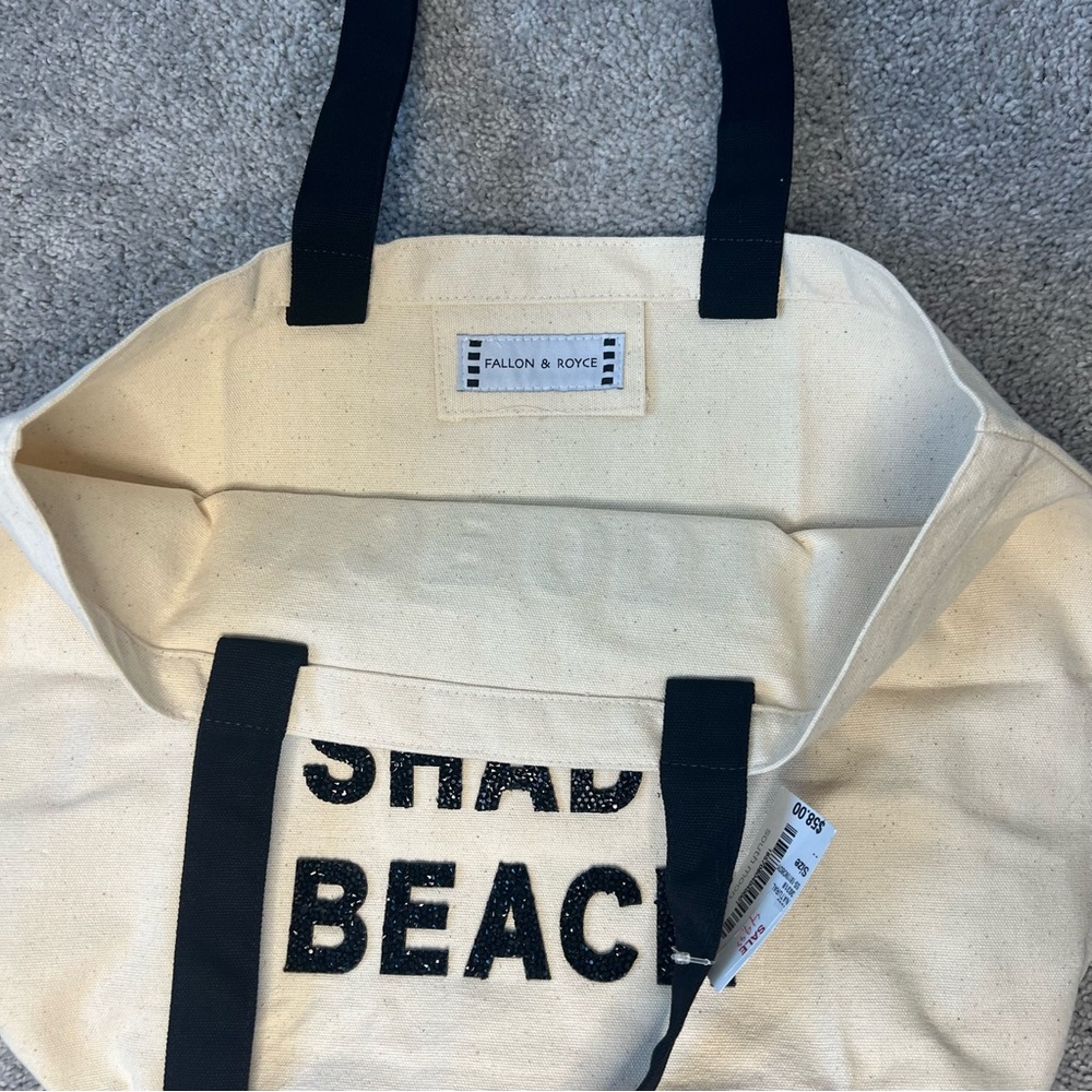 Cream Canvas Tote Bag with Black Text and Straps - Picture 2 of 3
